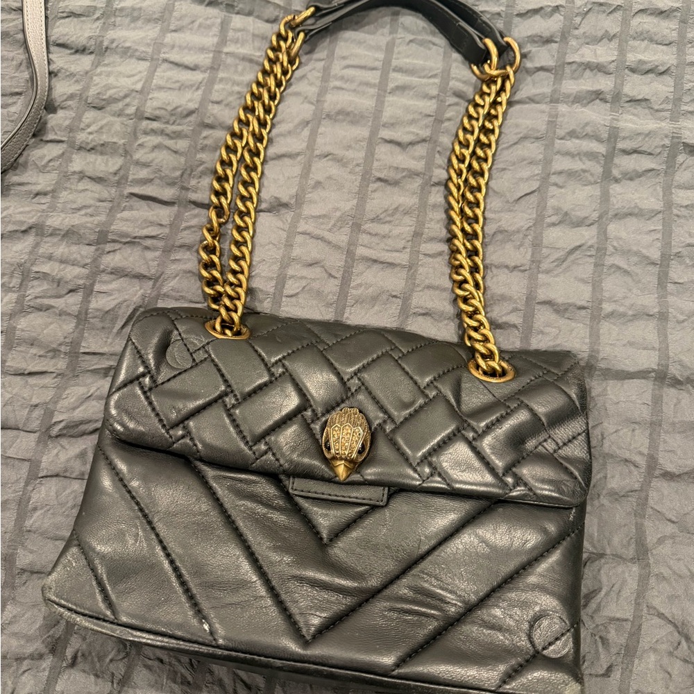 Kurt Geiger Black Quilted Leather Crossbody with Gold Chain